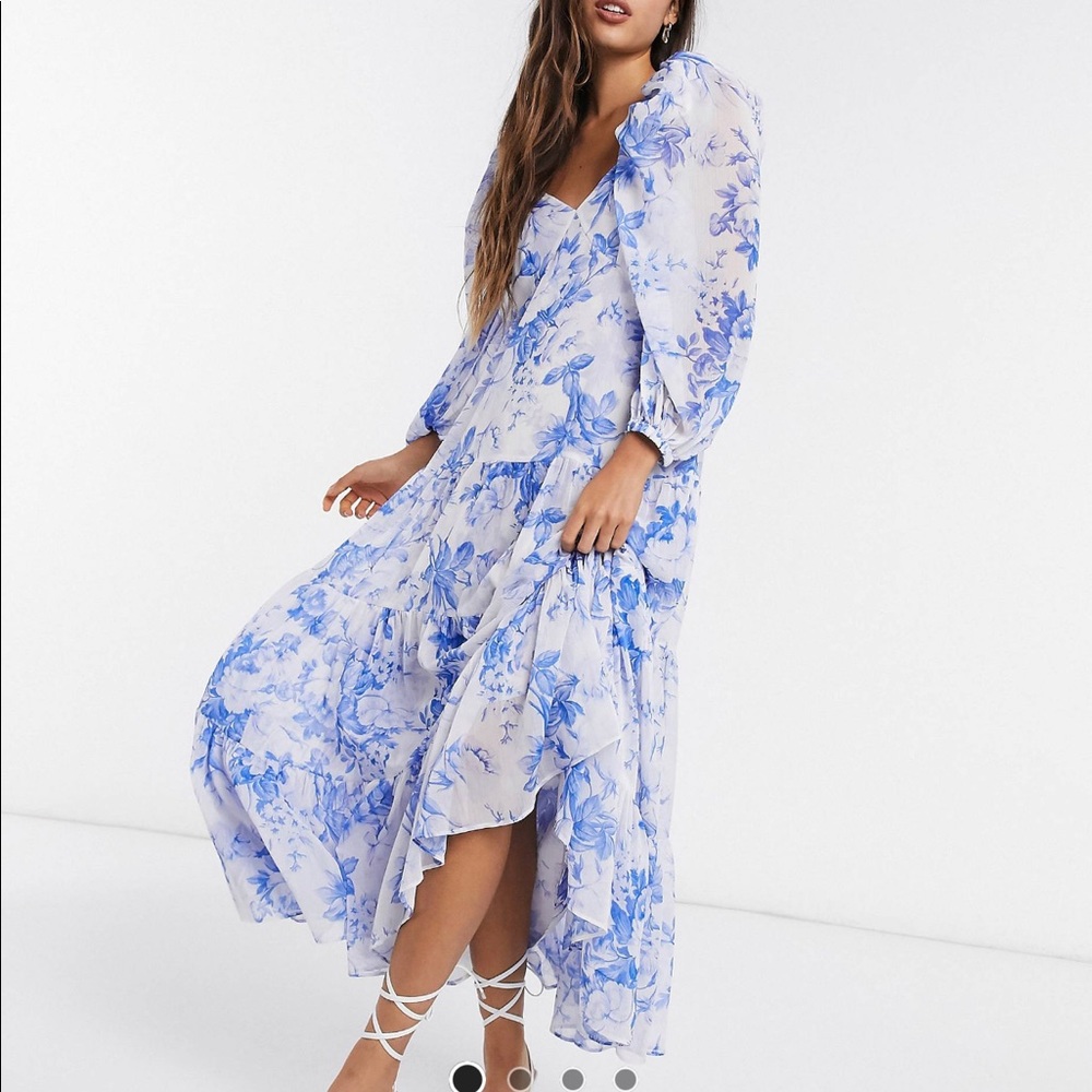 ASOS tiered dress w puff sleeve